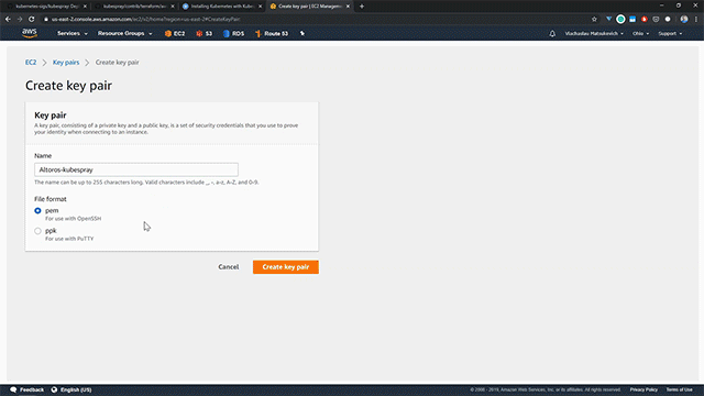 Installing Kubernetes with Kubespray on AWS