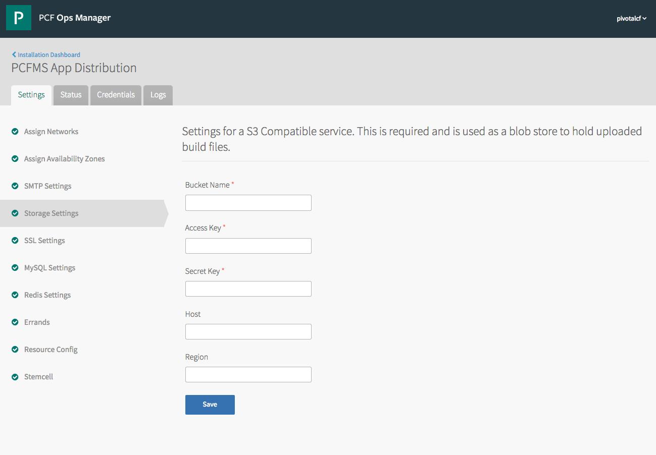 PCF Pivotal Cloud Foundry Ops Manager Installation Settings v2